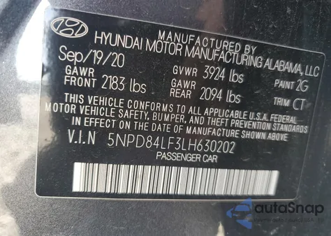 2020 Hyundai Elantra Sel из США, поврежденный, VIN 5NPD84LF3LH630202